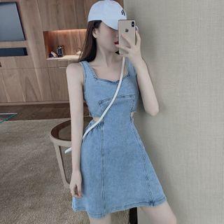 Sleeveless Cutout Denim A-line Mini Dress