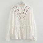 Floral Embroidery Button-up Blouse White - One Size