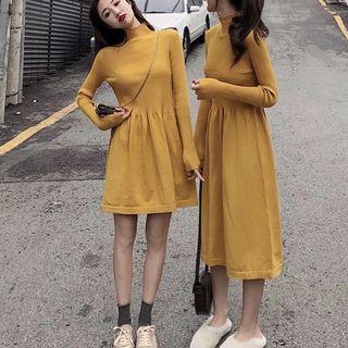 Mock Neck Long Sleeve Shirt Dress