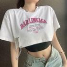 Short Sleeve Lettering Print Chain-detail Cropped Top