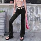 Plain Cutout High-waist Slim-fit Pants