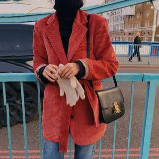 Corduroy Thick Padded Blazer With Belt