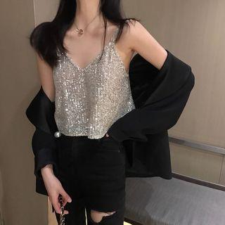 Sequined Tank Top Silver - One Size