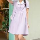 Collar Heart Embroidered Color Block Short Sleeve Dress