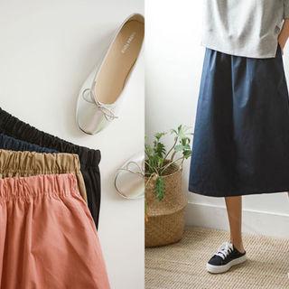 Elasticized-waist A-line Midi Skirt