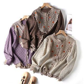 Embroidered Lace Trim Cardigan