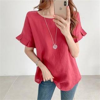 Pleated-sleeve Linen Top