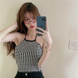 Patterned Halter Top Black - One Size