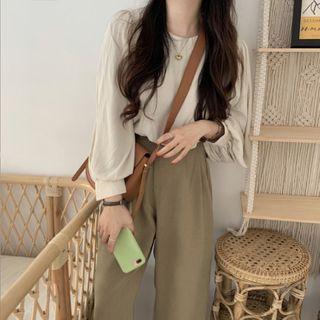 Puff-sleeve Blouse / Wide Leg Pants
