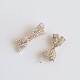 Rhinestone / Faux Pearl Bow Hair Pin