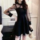 Long-sleeve Mesh A-line Mini Dress