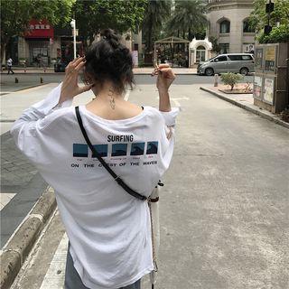 Long-sleeve Printed Long T-shirt White - One Size