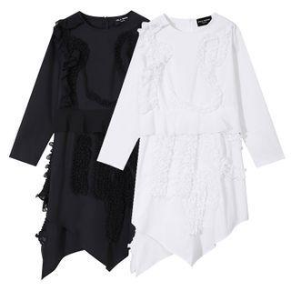 Fringed Long-sleeve Asymmetric A-line Dress