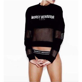 Letter Mesh Panel Long-sleeve T-shirt