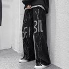 Lettering Splatter Print Straight Leg Pants