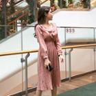 Ruffle-trim Pleated Floral Print Dress
