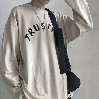 Lettering Loose-fit Long-sleeve T-shirt Light Almond - One Size