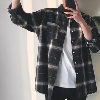 Raw Hem Plaid Shirt