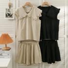Set: Ruffled Sailor-collar Sleeveless Top + Wide-leg Shorts