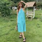 One-shoulder Loose Midi Dress Aqua Blue - One Size