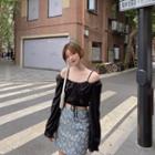Set : Sleeveless Top + Off Shoulder Bow Blouse