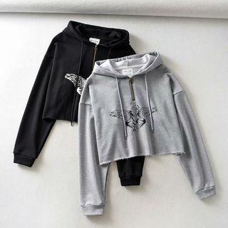 Angel Print Cropped Hoodie