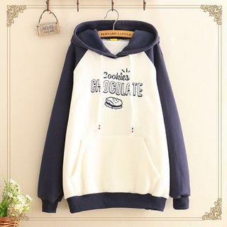 Chocolate Biscuit Embroidered Raglan-sleeve Fleece-lined Hoodie As Shown In Figure - One Size