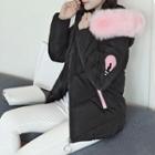 Furry-trim Padded Hooded Zip-up Jacket