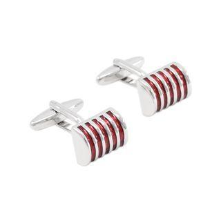 Fashion Simple Red Striped Geometric Cufflinks Silver - One Size