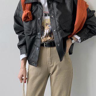 Faux-leather Boxy Trucker Jacket