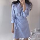 Pinstriped Shirt Dress Stripe - Blue - One Size