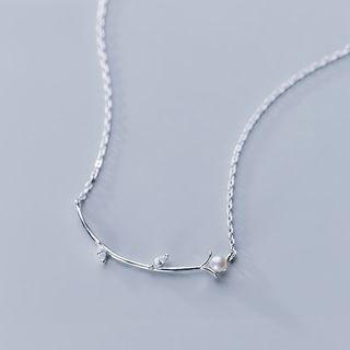 925 Sterling Silver Faux Pearl Branches Necklace Silver - One Size