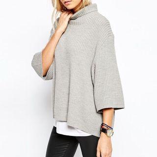 Plain Mock-neck Knit Sweater
