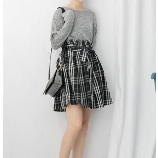 Plaid A-line Skirt Black - L
