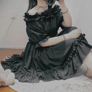Frill Trim Off-shoulder Short-sleeve Dress