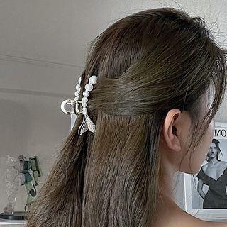 Faux Pearl Fish Tail Hair Claw Gold - One Size