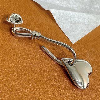 Heart & Fishing Hook Alloy Brooch Silver - One Size