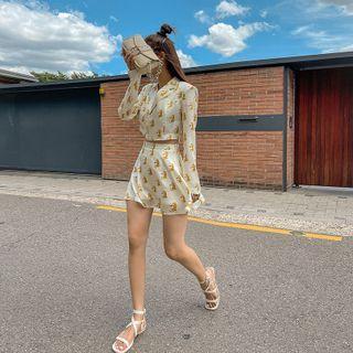 Satin Set: Pattern Cropped Blazer + Miniskirt