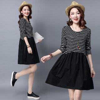Long/short-sleeve Striped Panel Dress