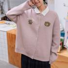 Bear Print Collared Cardigan