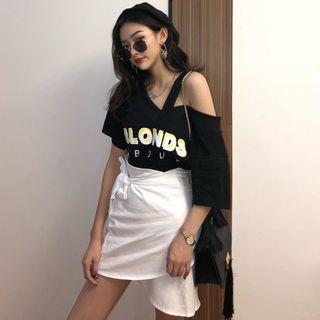 Mock Two Piece Elbow-sleeve Mini Dress