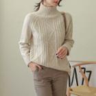 High-neck Dip-back Cable-knit Top
