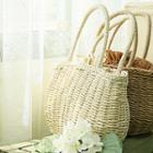 Drawcord Woven Straw Basket Tote