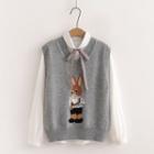 Rabbit Sweater Vest / Bow Blouse