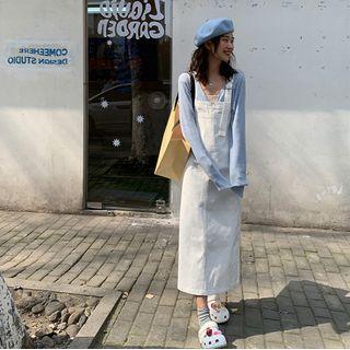 Back-silt Denim Midi Overall Dress