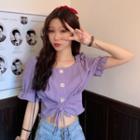 Buttoned Drawstring Short-sleeve Blouse