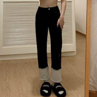 Rolled Mid Rise Straight Leg Jeans