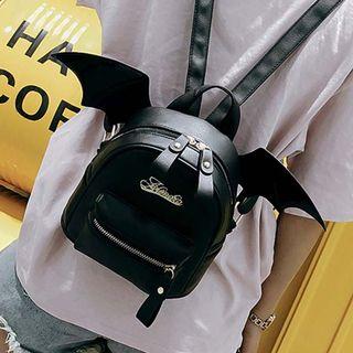 Wing-accent Faux-leather Backpack