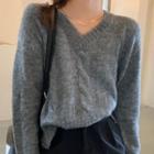 Cable Knit V-neck Long-sleeve Sweater