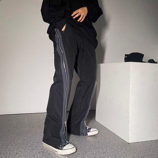 High-waist Two Tone Zip Straight-cut Pants